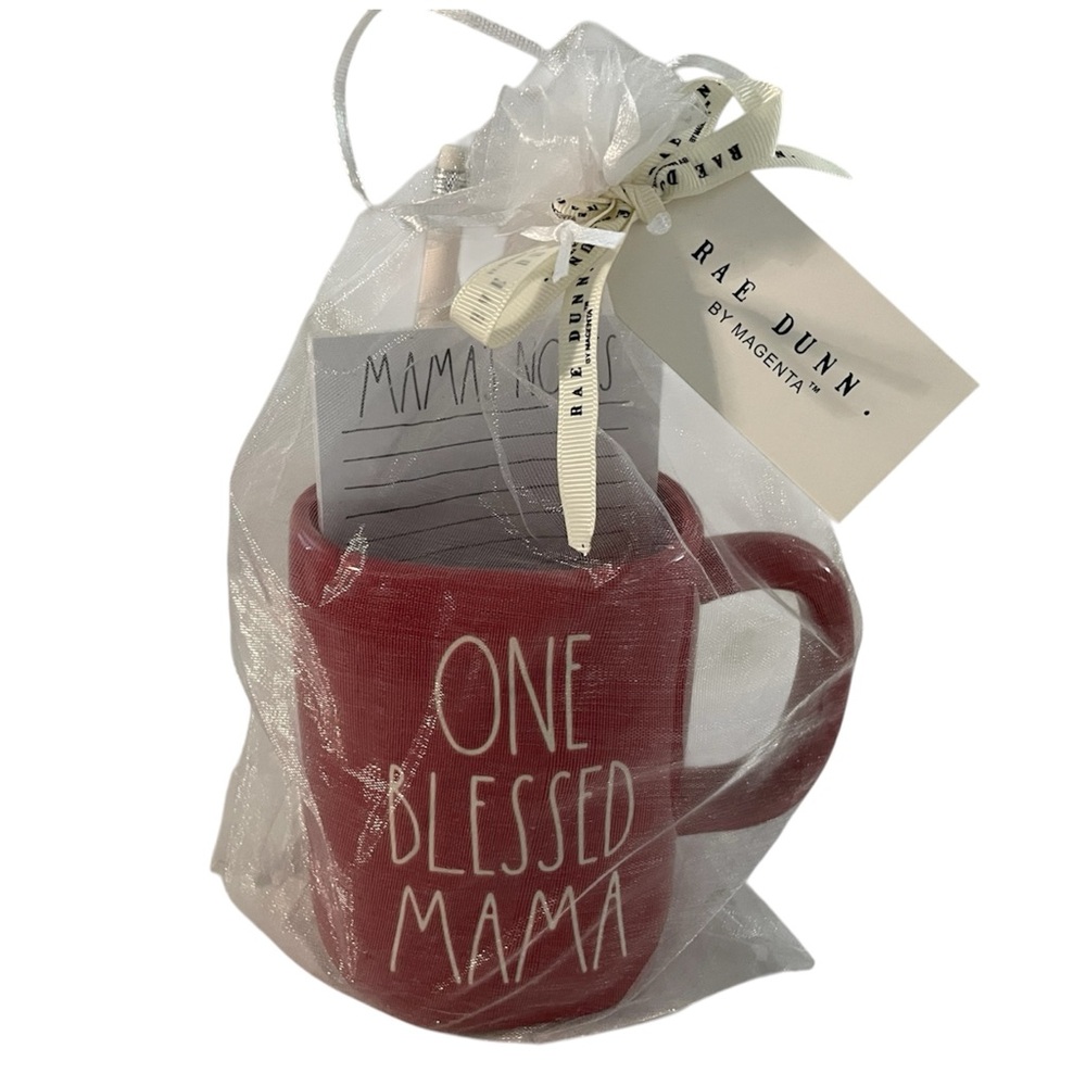 Rae Dunn 'One Blessed Mama' Mug - Red - with Notepad & Pencils NWT in Gift Bag